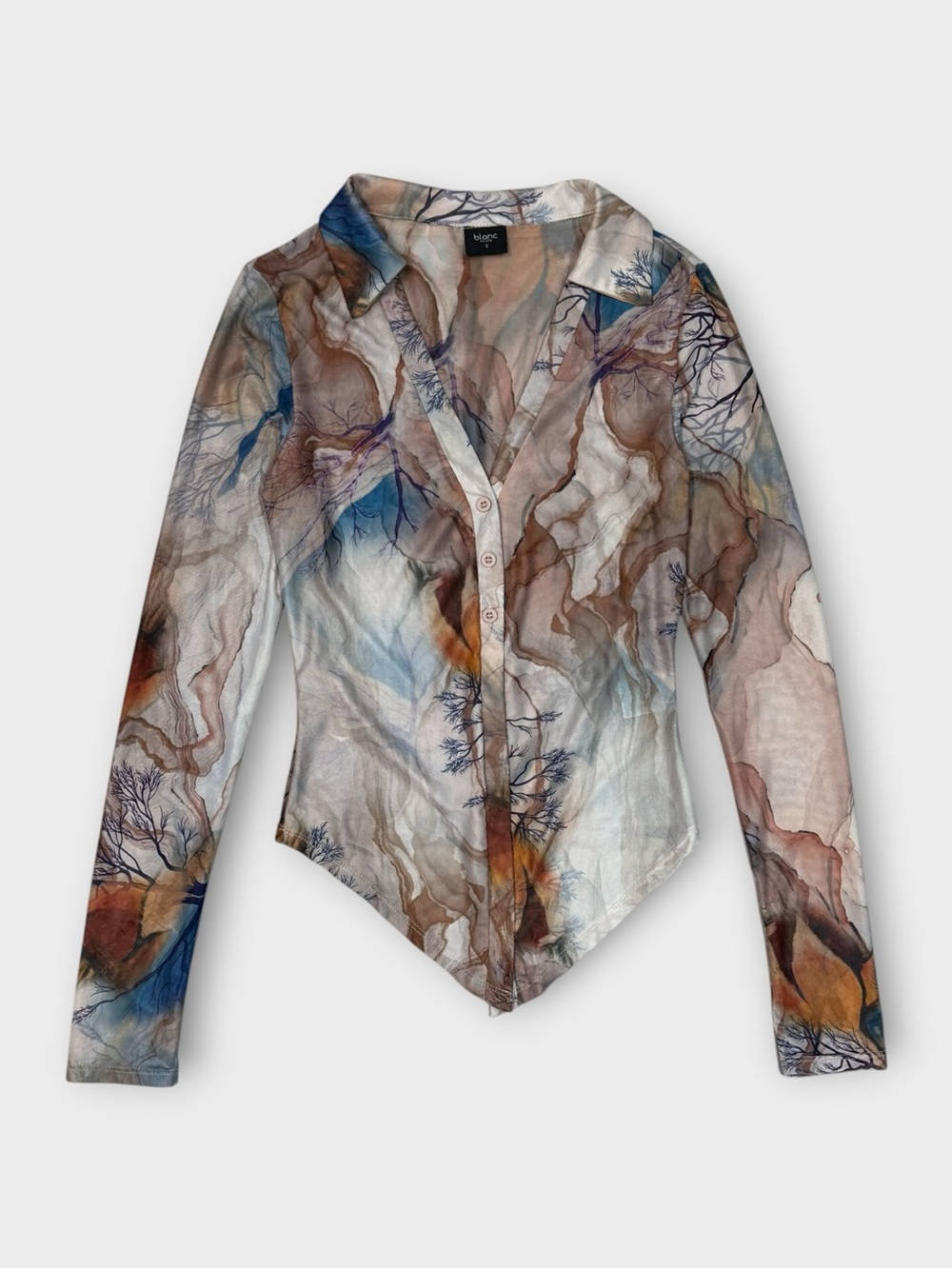 BLANC CLOTHING SHEER WATERCOLOR MESH BUTTON-UP